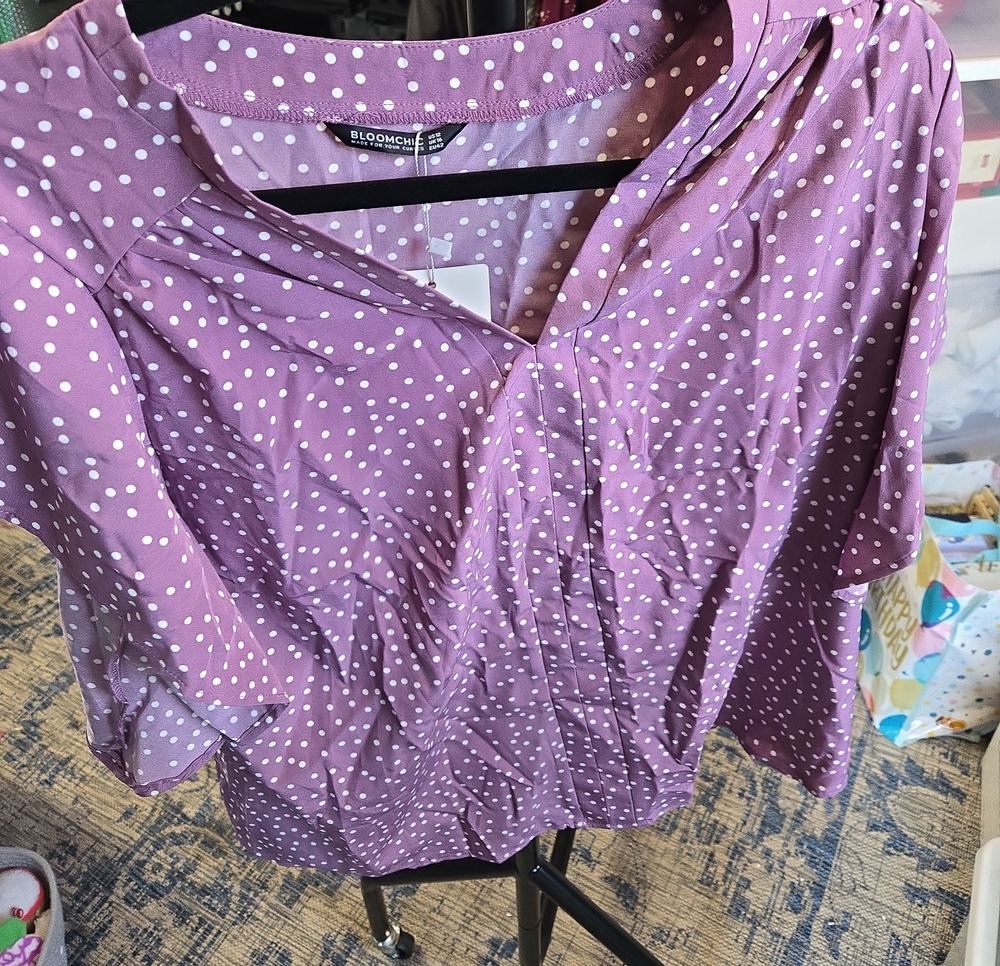 BloomChic Lavender Purple Polka Dot V-Neck Blouse